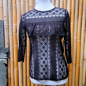 Vintage Black Lace Ruffle Blouse Halloween Wednesday Adams, size Small